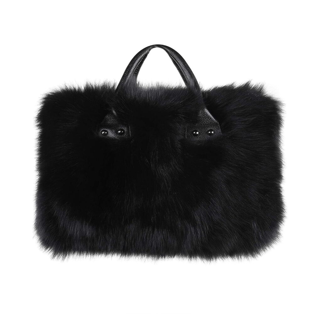 Luxury Fox Fur Shoulder Bag Women Silver Leather Tote